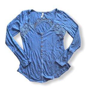 Free People Blue Lace Long Sleeve Top